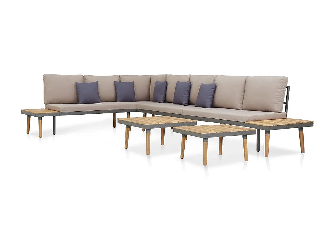 Salon de jardin 7 places avec coussins Acacia solide Marron