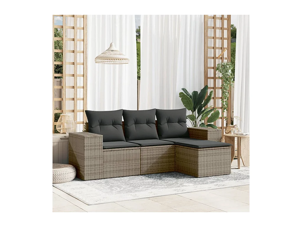 4-delige Loungeset met kussens poly rattan grijs