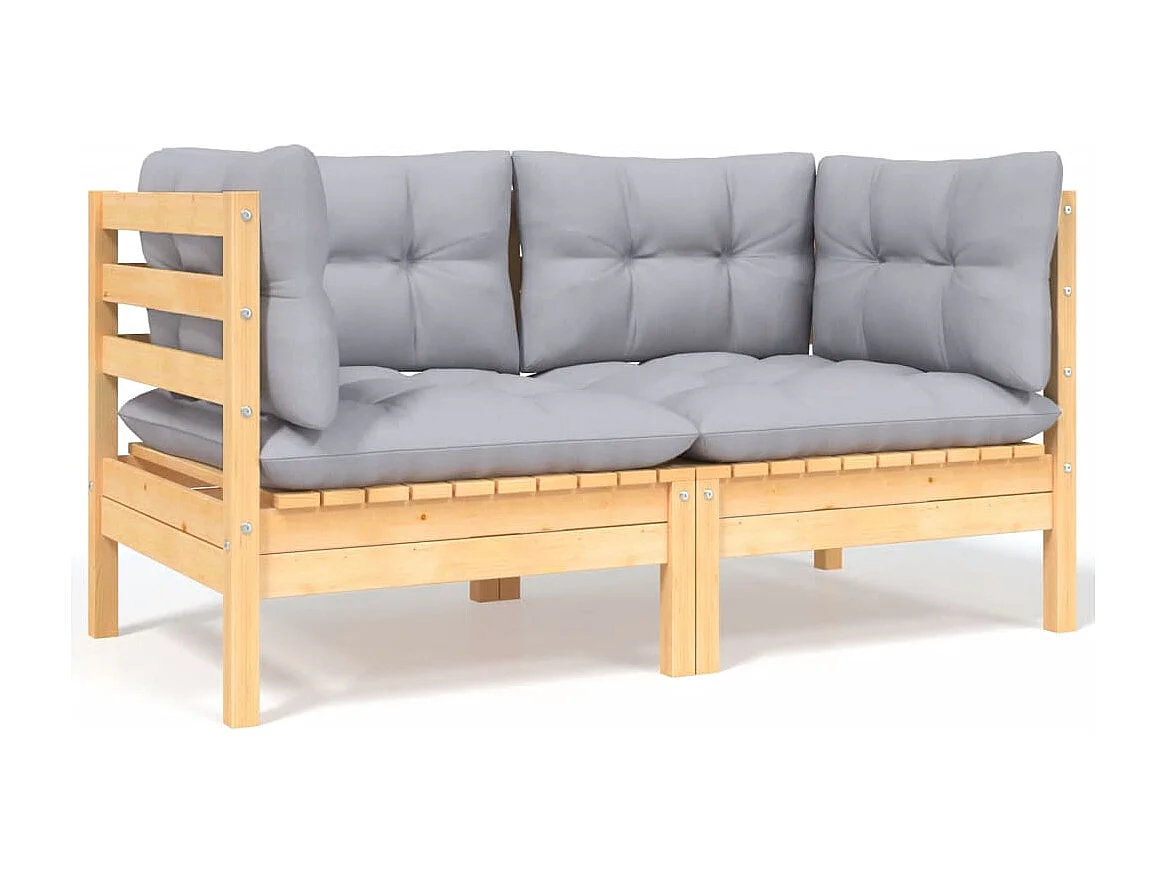 Salon de jardin 4 pièces avec coussins gris Bois de pin massif