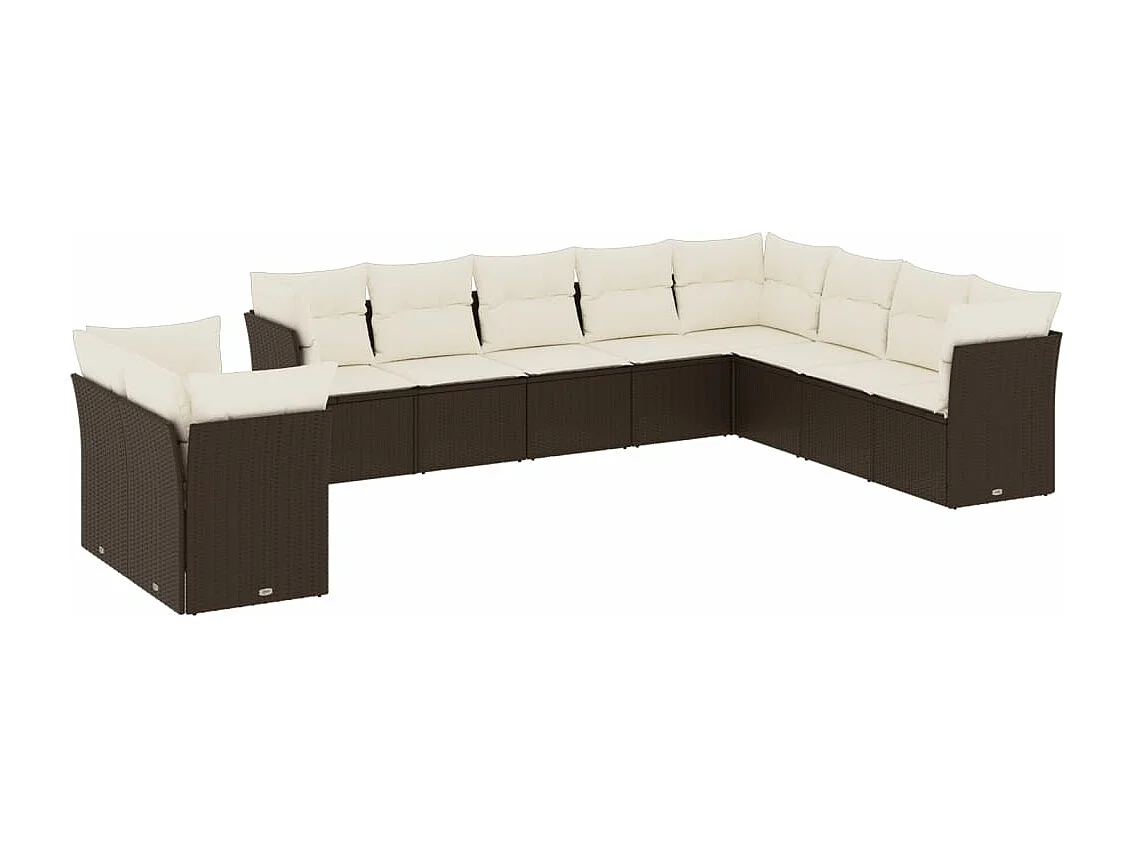 10-delige Loungeset met kussens poly rattan bruin