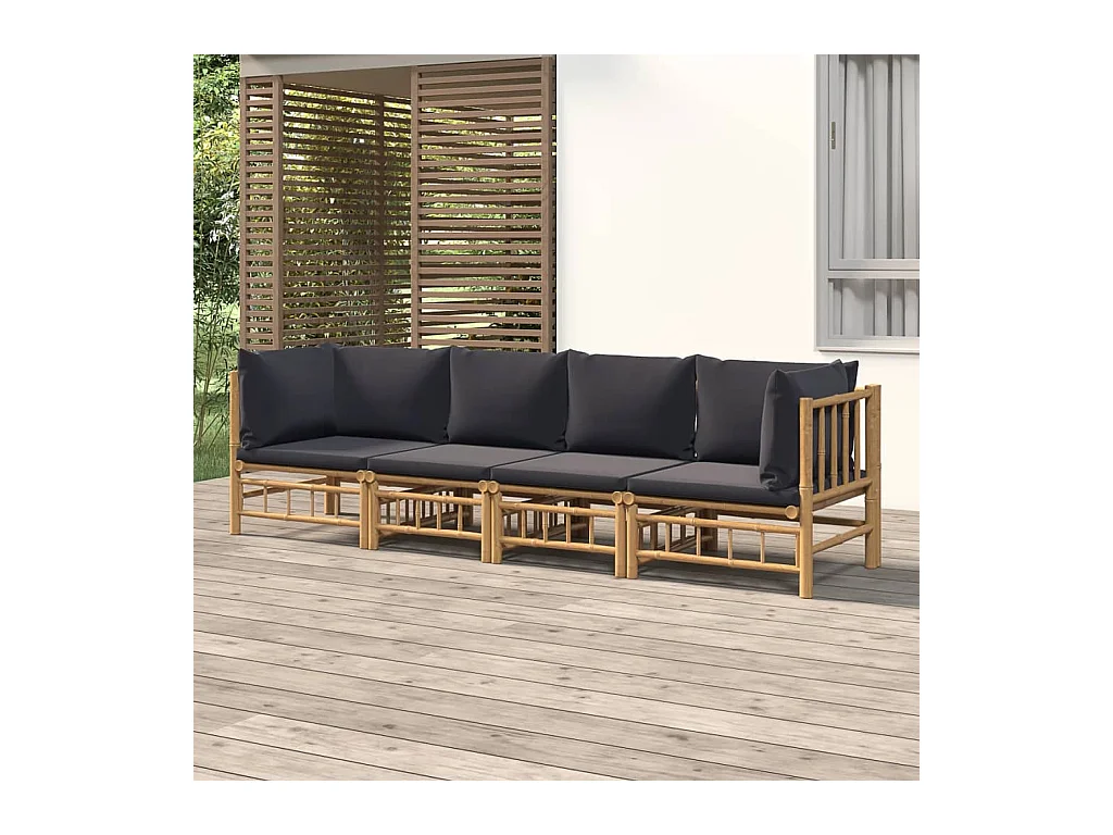 4-delige Loungeset met kussens bamboe donkergrijs