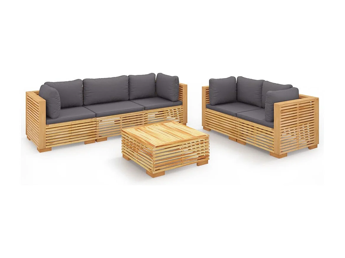 Salon de jardin 6 pièces avec coussins Bois de teck solide