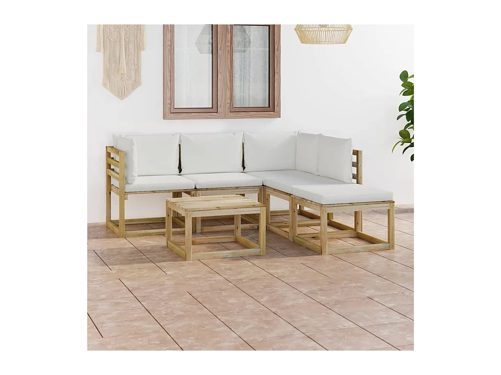 Set de muebles de jardín 6 piezas con cojines crema