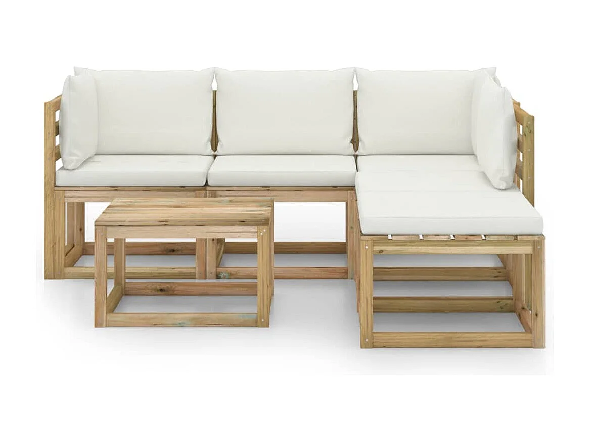 Set de muebles de jardín 6 piezas con cojines crema
