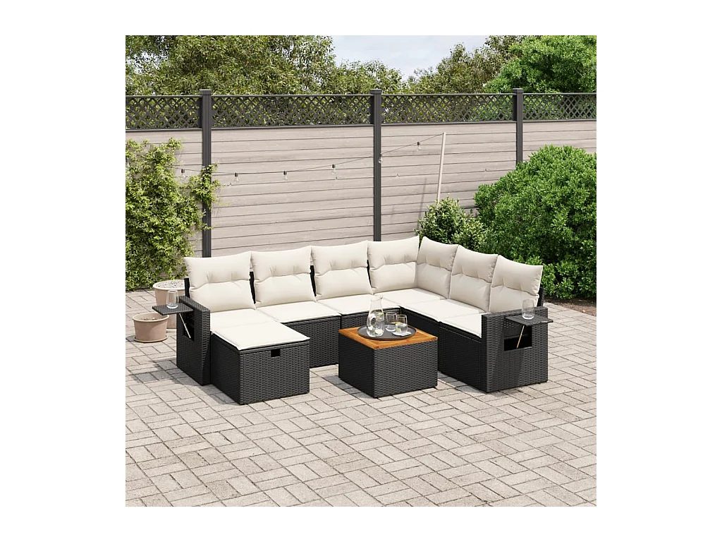 8 peças conjunto sofás de jardim com almofadões vime PE preto