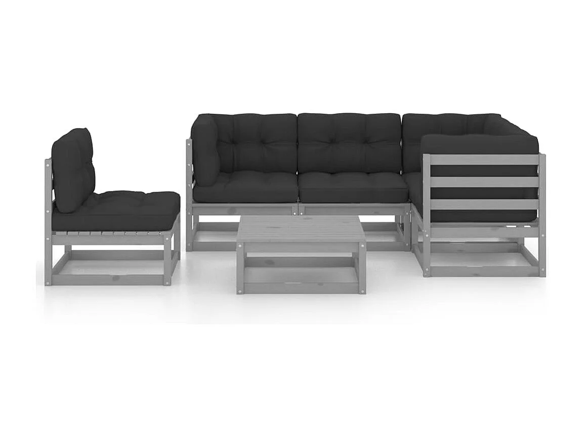 Juego de muebles de jardín 6 piezas y cojines madera pino maciza