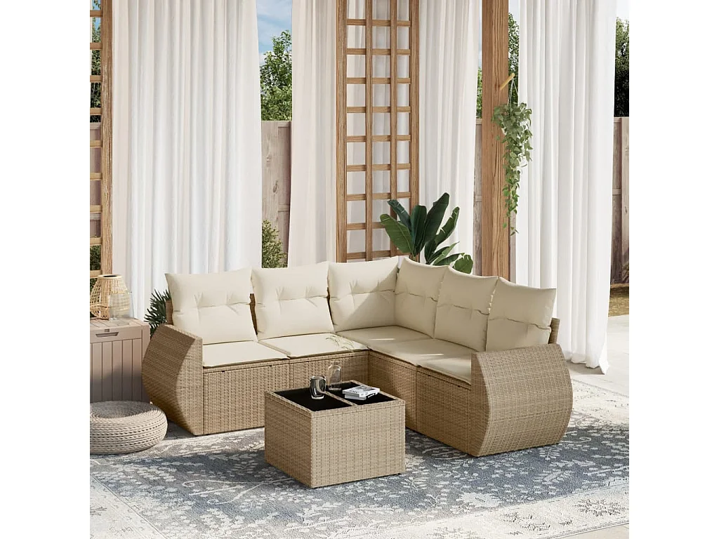 Juego de sofás jardín con cojines 6 piezas ratán sintético beige