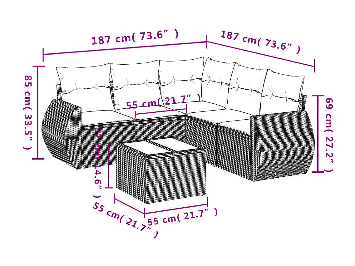 Juego de sofás jardín con cojines 6 piezas ratán sintético beige