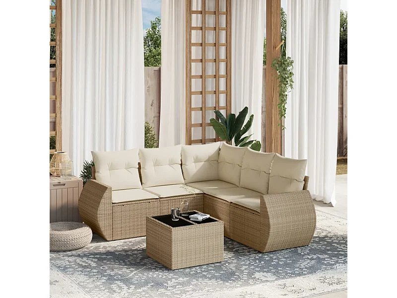 Salon de jardin avec coussins 6 pièces beige résine tressée