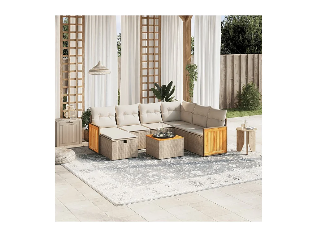 Salon de jardin avec coussins 8 pièces beige résine tressée