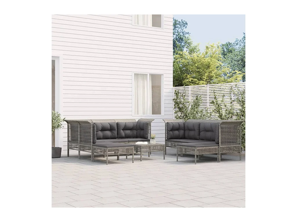 Salon de jardin 9 pièces avec coussins Gris Résine tressée