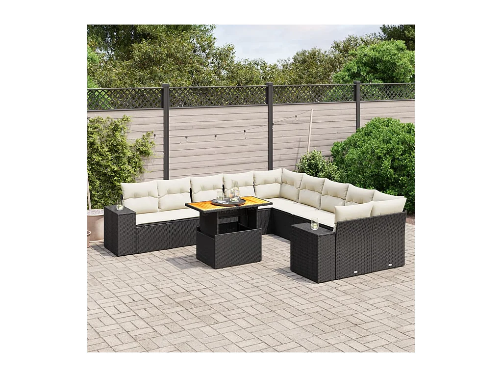 11 peças conjunto sofás de jardim c/ almofadões vime PE preto