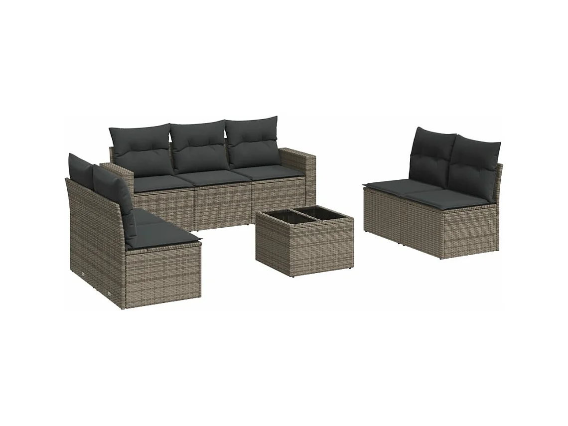 8-delige Loungeset met kussens poly rattan grijs