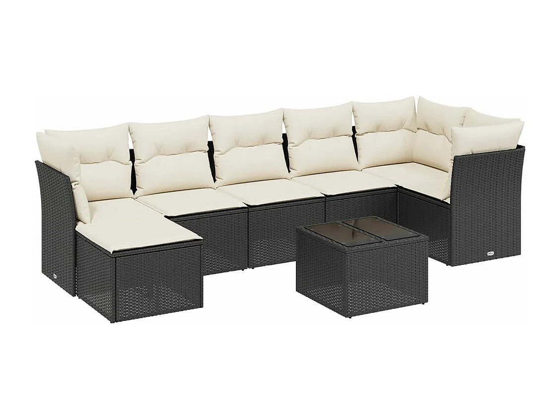 Salon de jardin 8 pièces avec coussins noir résine tressée