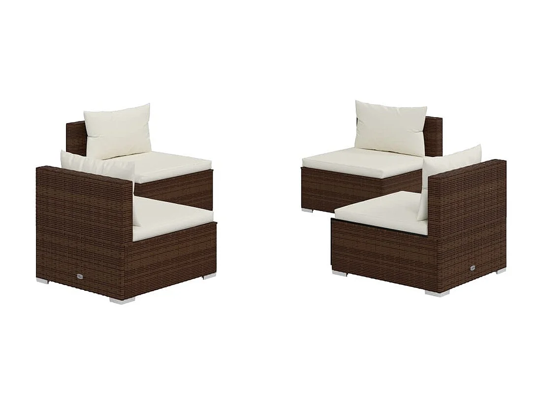 4-delige Loungeset met kussens poly rattan bruin