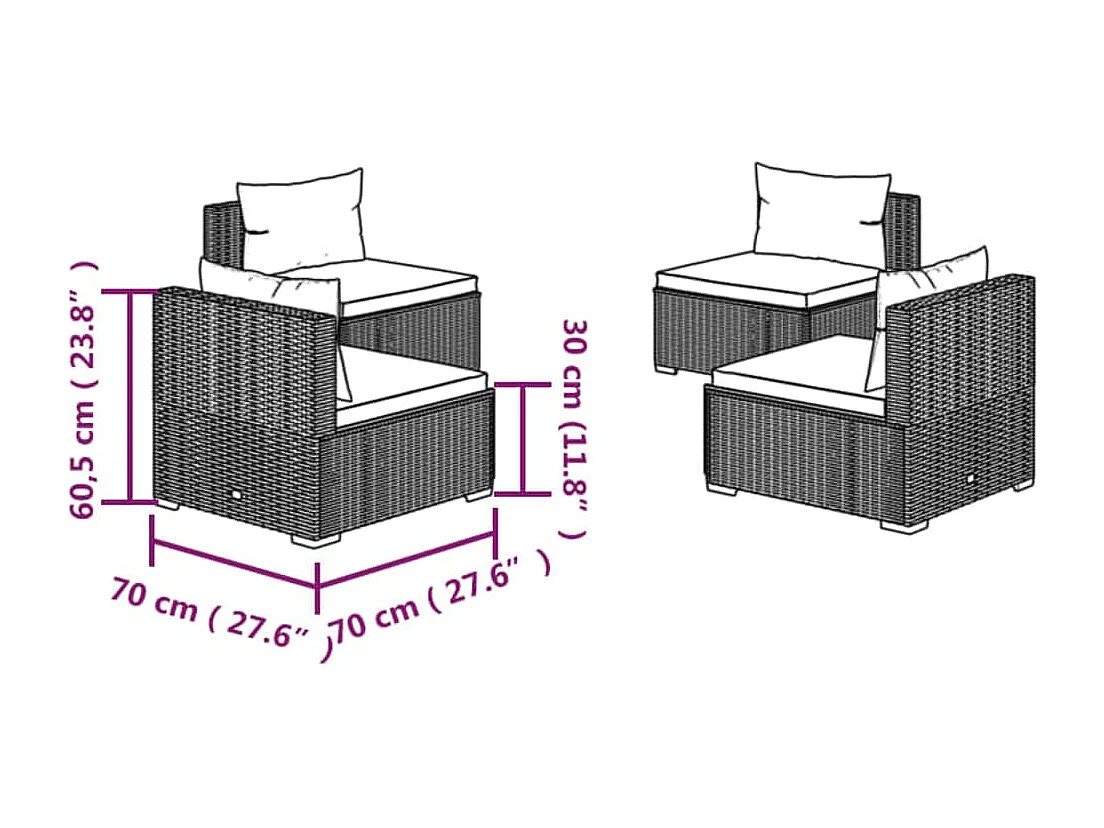 4-delige Loungeset met kussens poly rattan bruin