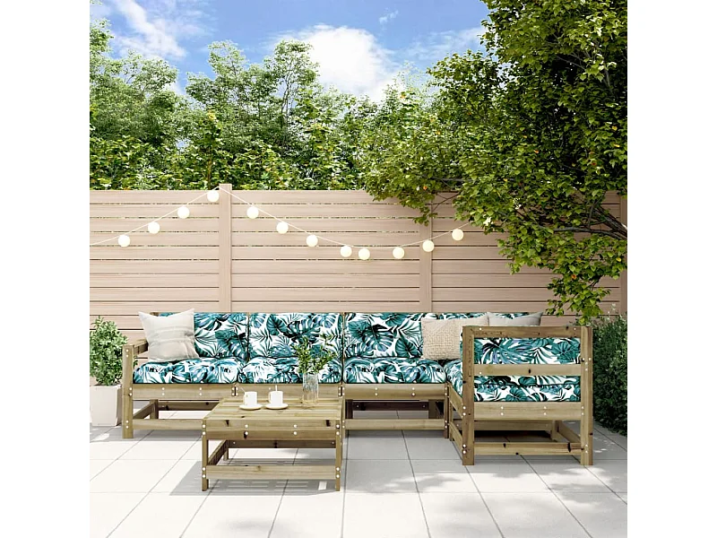 Salon de jardin 6 pièces avec coussins bois de pin imprégné