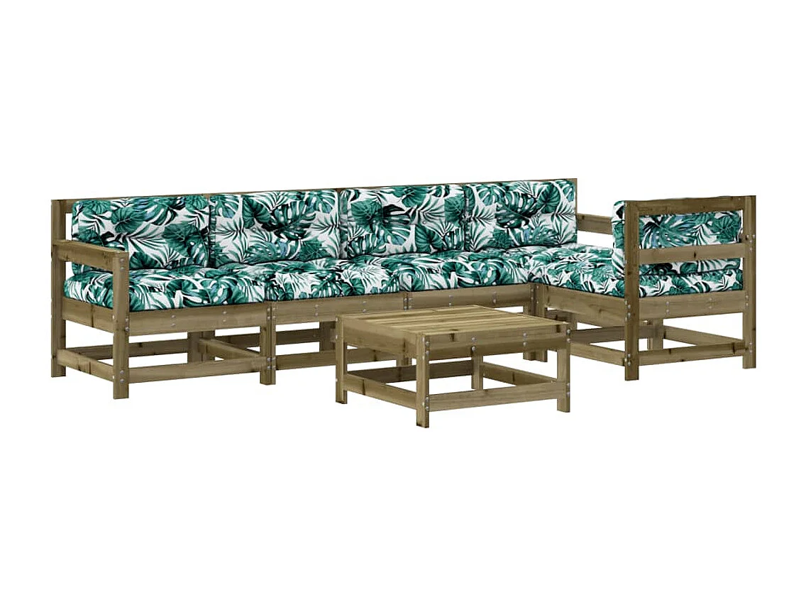 Salon de jardin 6 pièces avec coussins bois de pin imprégné