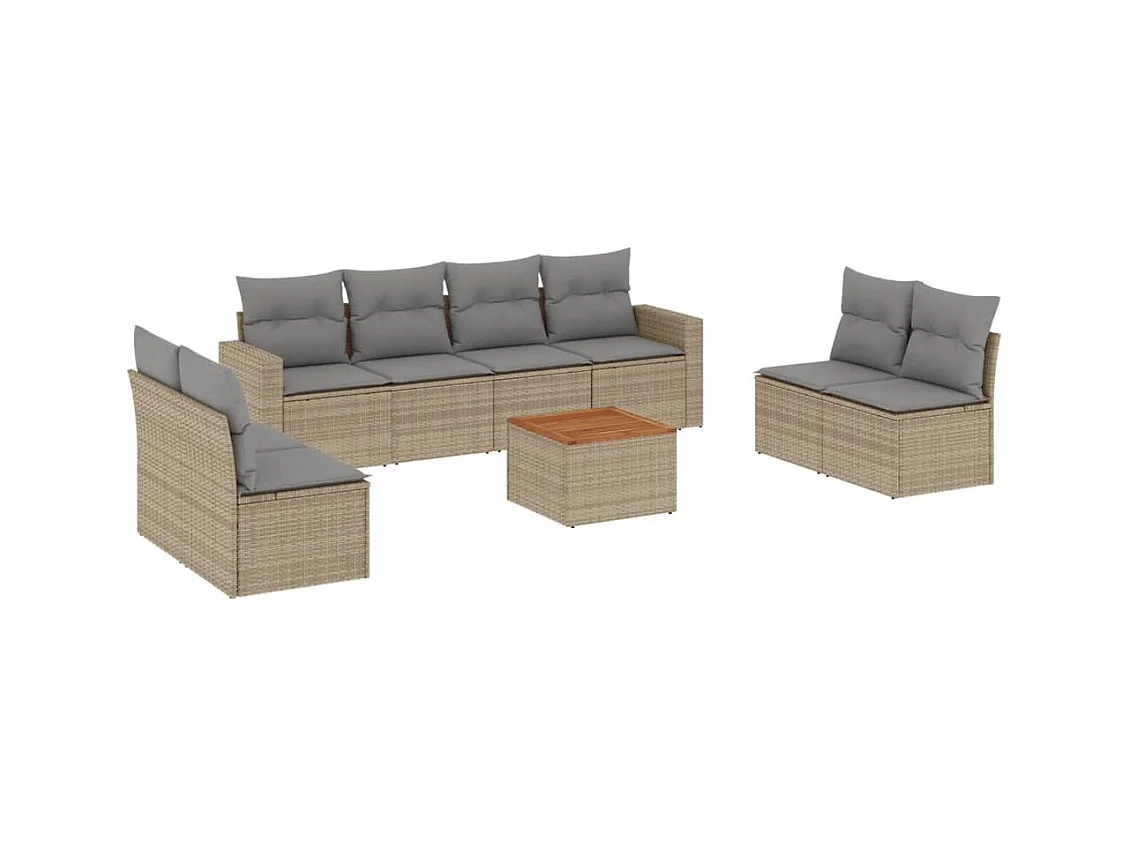 Salon de jardin avec coussins 9 pièces mélange beige résine tressée