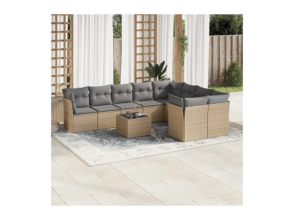Juego de sofás jardín con cojines beige 10 piezas ratán sintético