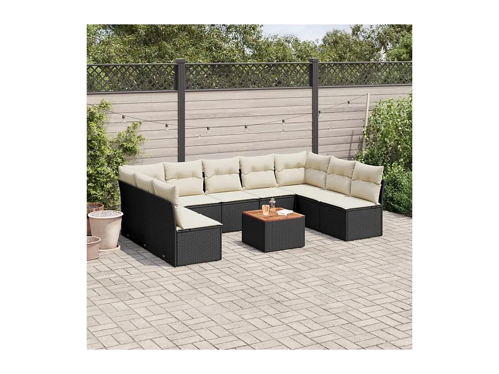 10 peças conjunto sofás de jardim c/ almofadões vime PE preto
