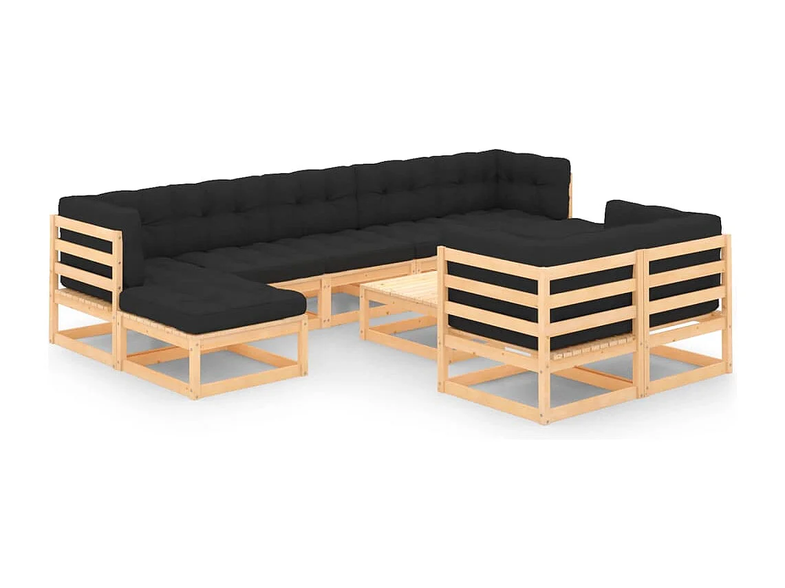 10-delige Loungeset met antracietkleurige kussens grenenhout