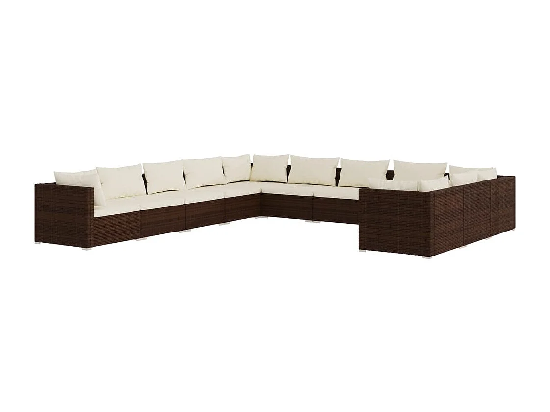 11-delige Loungeset met kussens poly rattan bruin