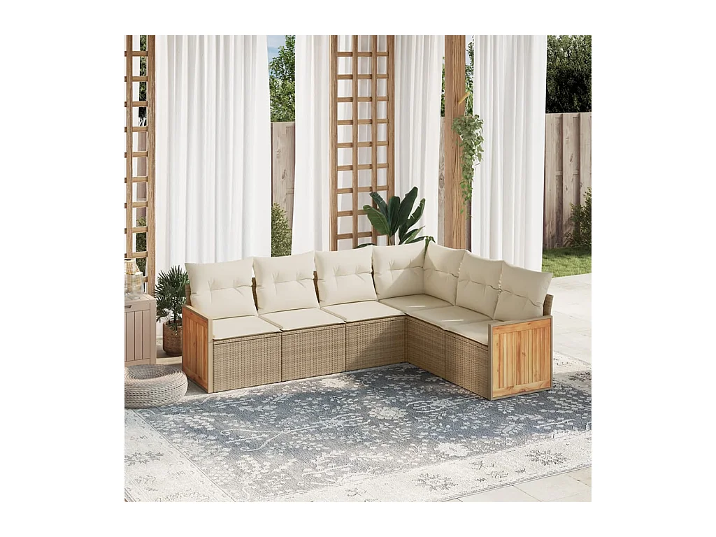 Salon de jardin avec coussins 6 pièces beige résine tressée