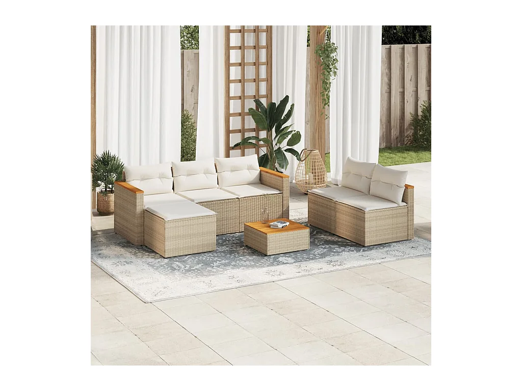 5-delige Loungeset met kussens poly rattan en acaciahout beige