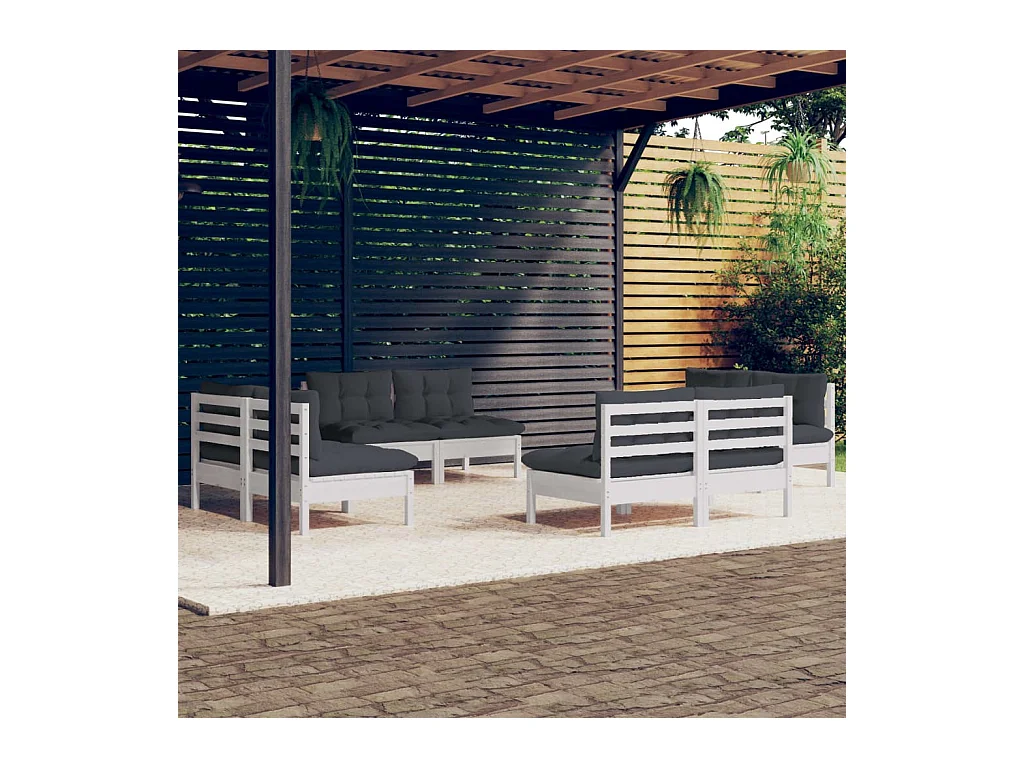 Salon de jardin 8 pièces avec coussins anthracite Bois de pin