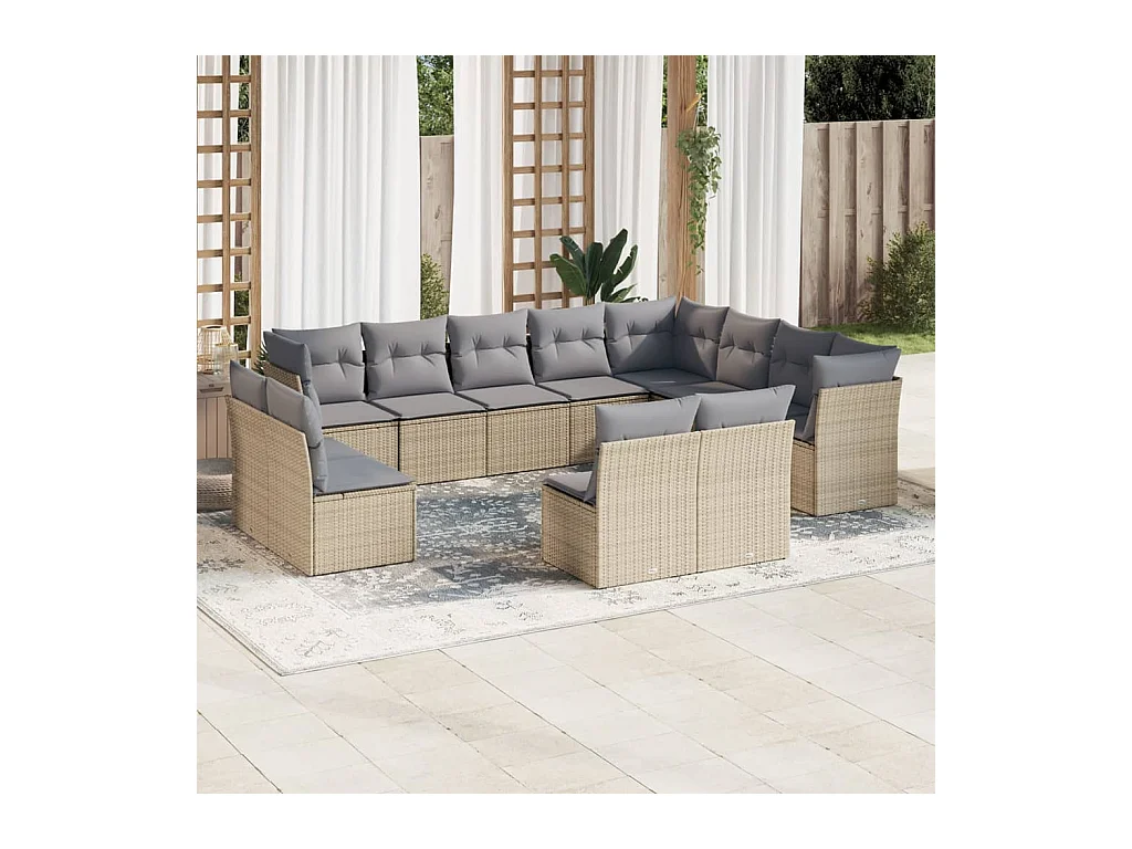 Salon de jardin avec coussins 12 pièces beige résine tressée