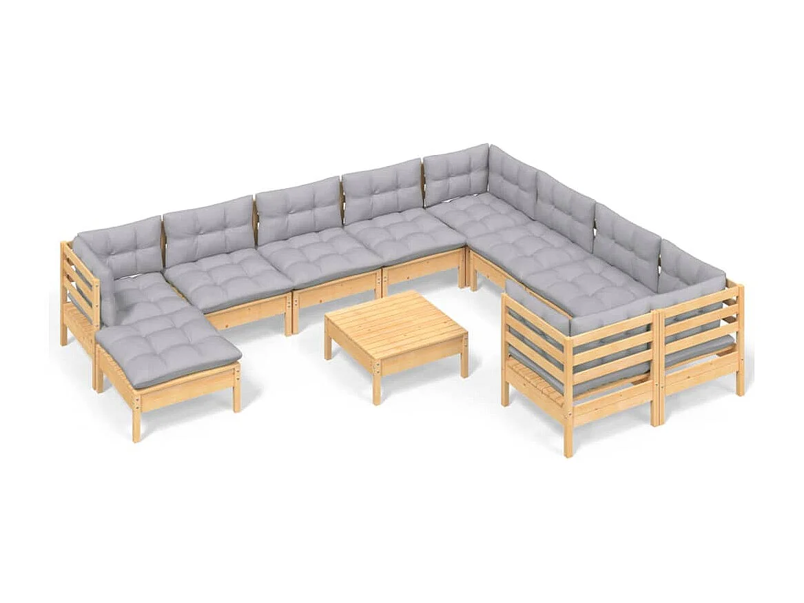 11 peças conjunto lounge de jardim c/ almofadões cinza pinho