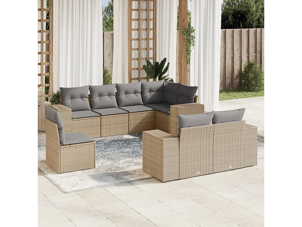Salon de jardin avec coussins 8 pièces beige résine tressée