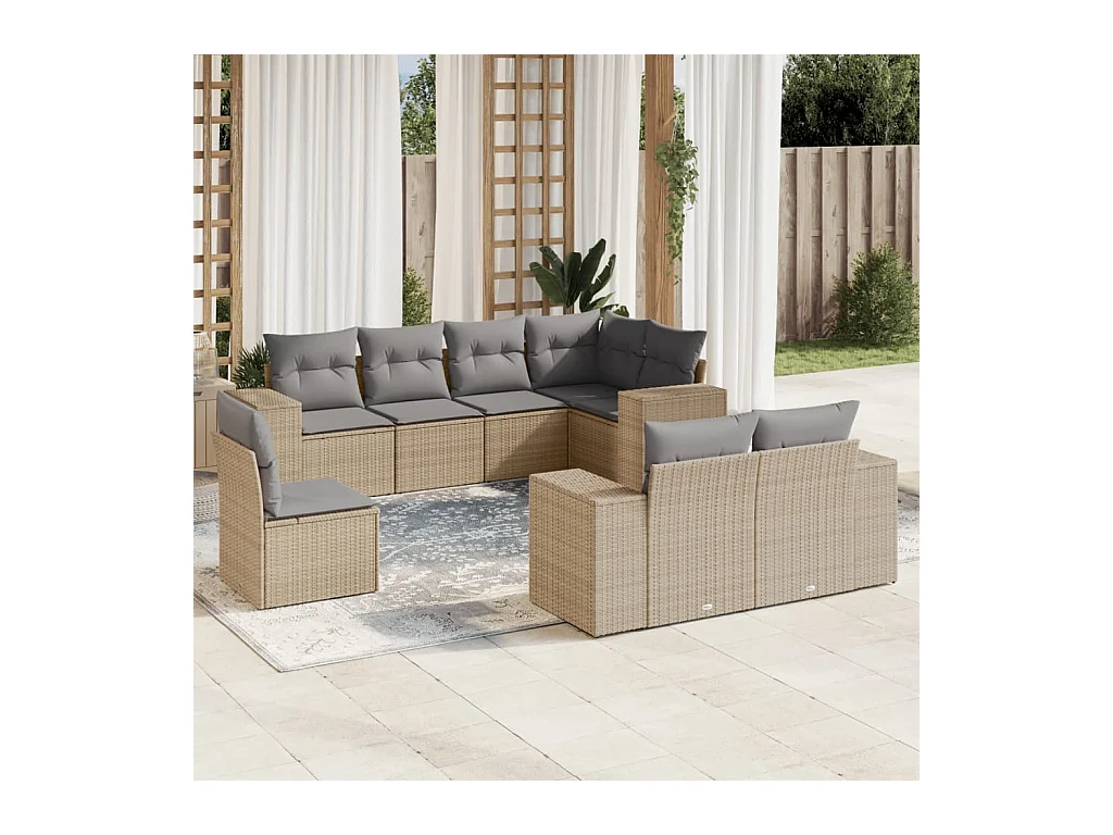 8 peças conjunto de sofás p/ jardim com almofadões vime PE bege