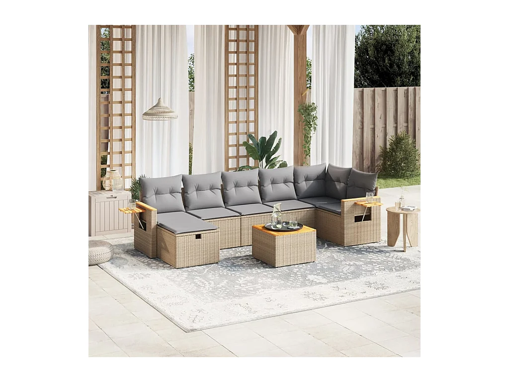Juego de sofás jardín con cojines beige mezcla 8 piezas ratán PE