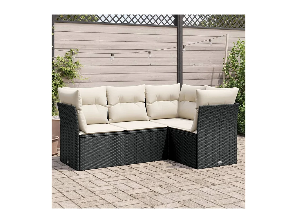 Salon de jardin 4 pièces avec coussins noir résine tressée