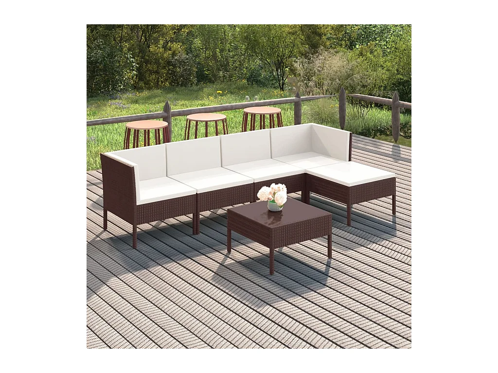 Salon de jardin 6 pièces avec coussins Résine tressée Marron
