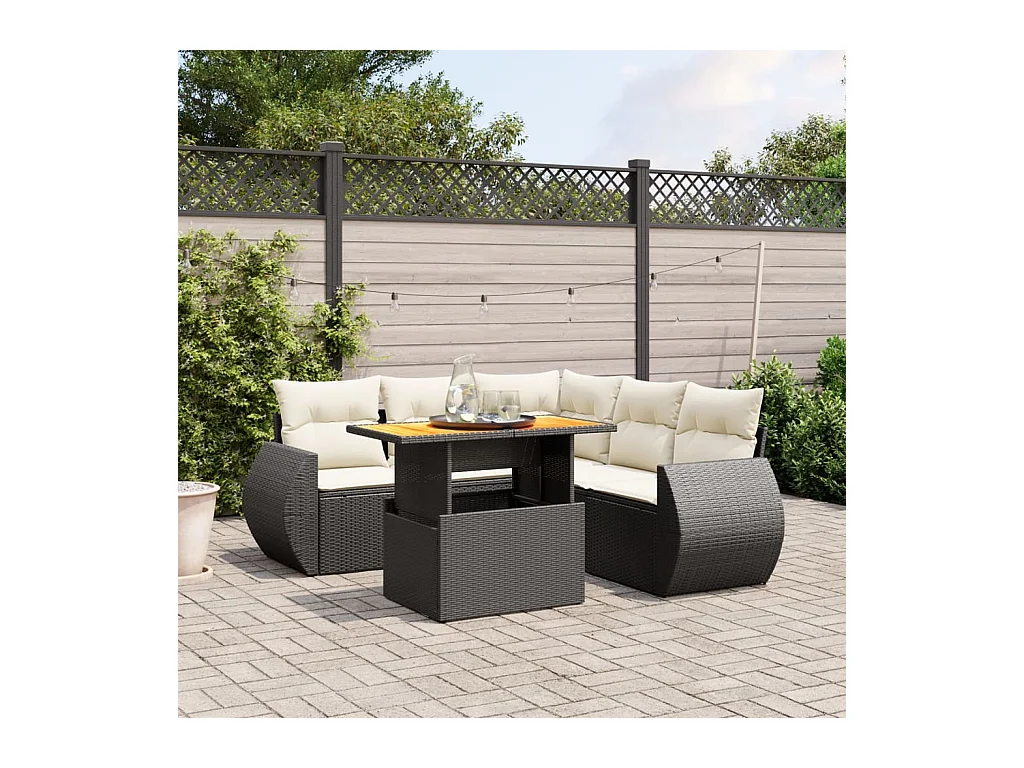 Salon de jardin 6 pièces avec coussins noir résine tressée