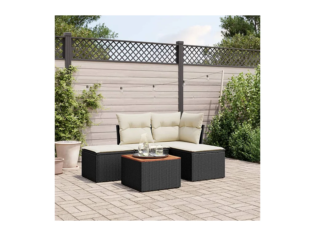 Salon de jardin 5 pièces avec coussins noir résine tressée