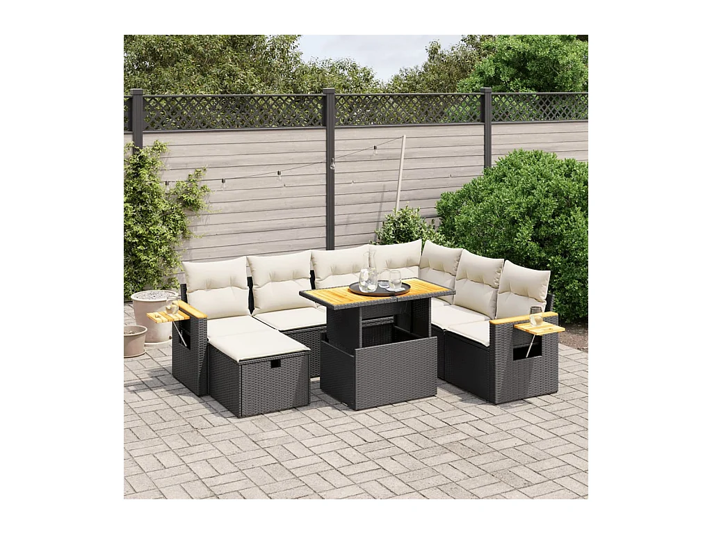 8 peças conjunto sofás de jardim com almofadões vime PE preto