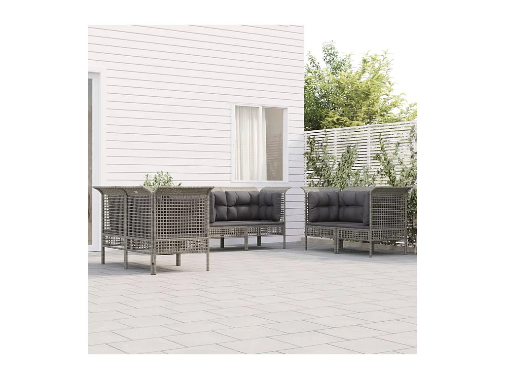 Salon de jardin 6 pièces avec coussins Gris Résine tressée