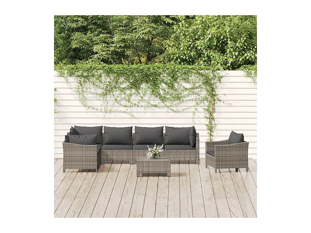 Salon de jardin 8 pièces avec coussins Gris Résine tressée