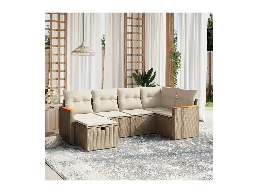 Salon de jardin avec coussins 6 pièces beige résine tressée
