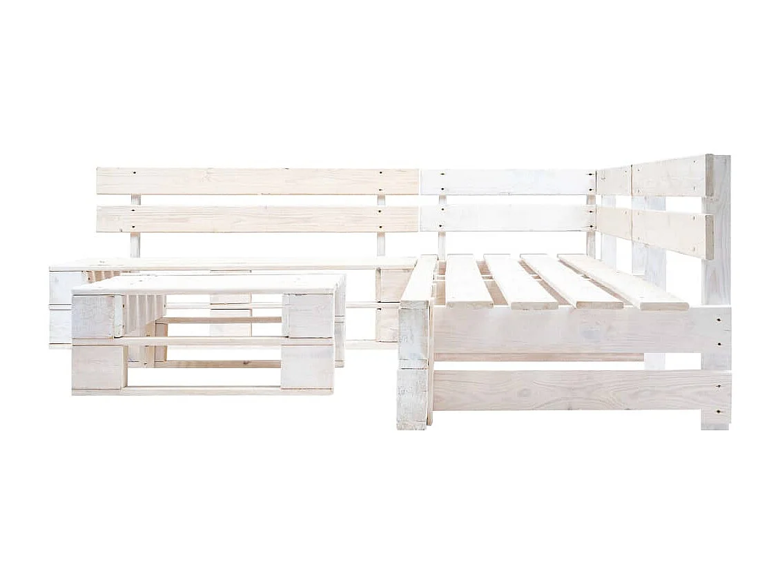 Salon de jardin palette 4 pièces Bois Blanc