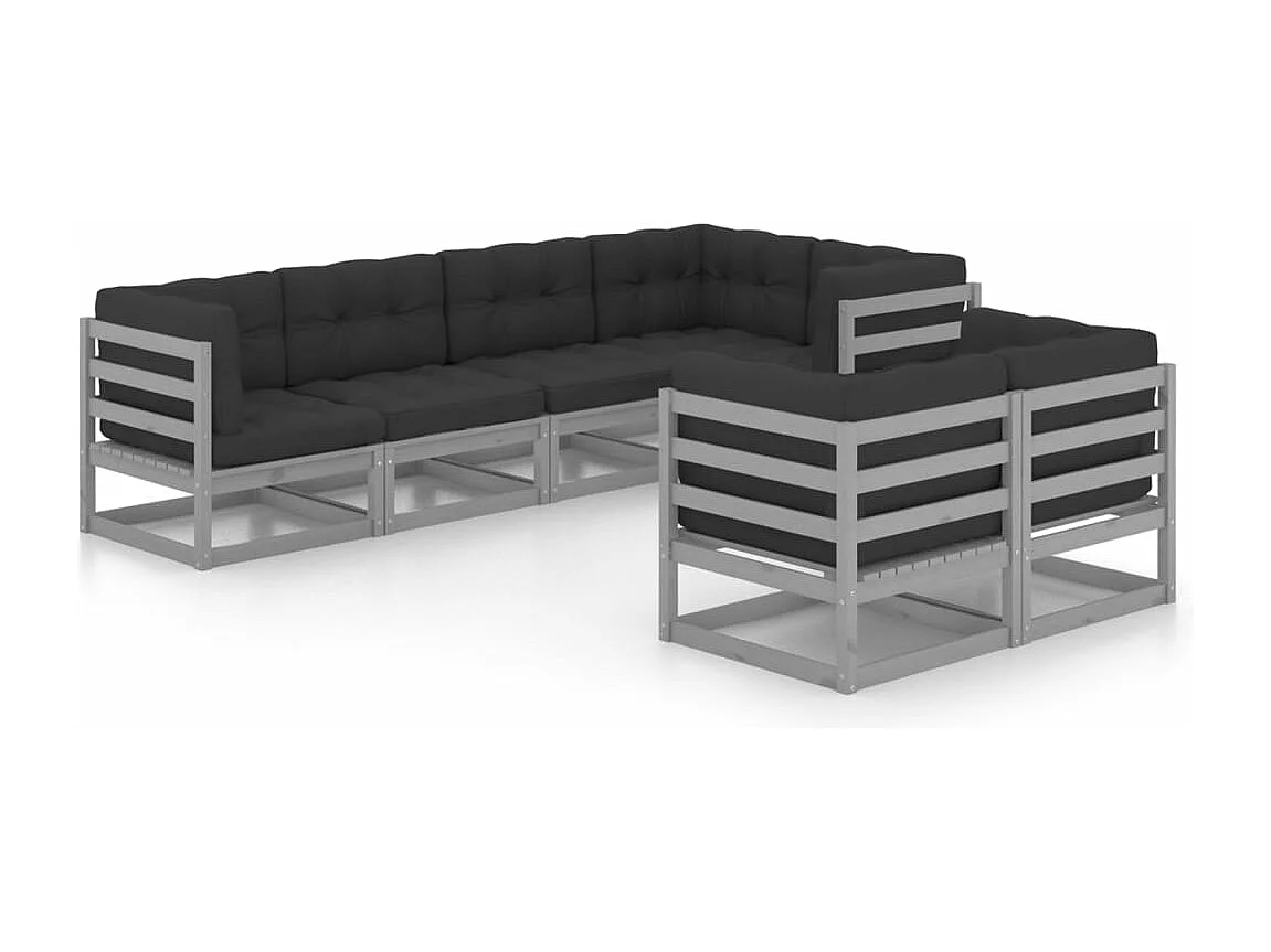 Juego de muebles de jardín 7 piezas y cojines madera maciza pino