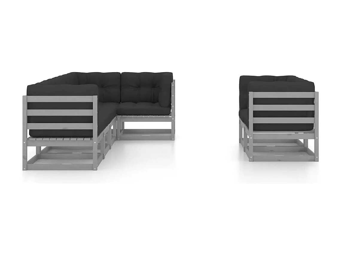 Juego de muebles de jardín 7 piezas y cojines madera maciza pino