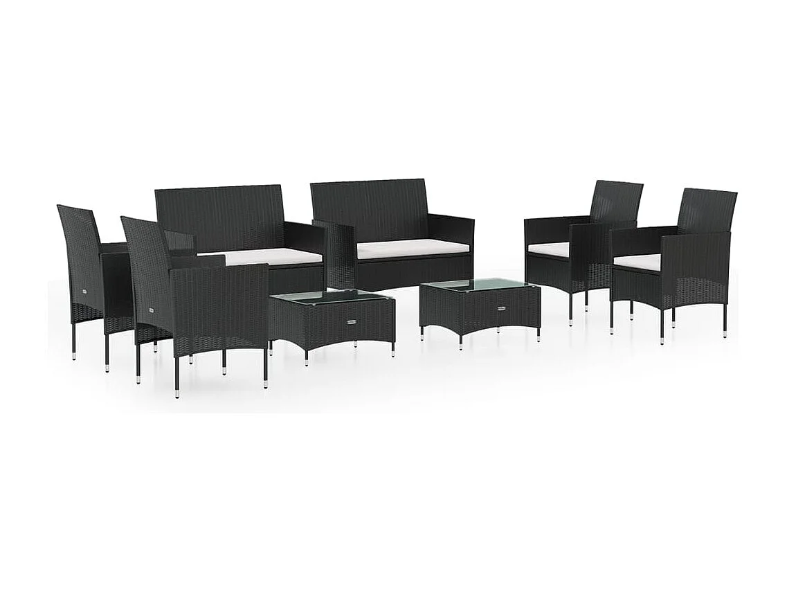 Set de muebles de jardín 8 piezas y cojines ratán sintético negro