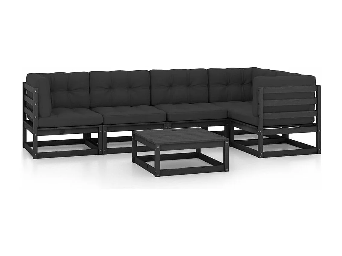 Juego de muebles de jardín 6 piezas y cojines madera pino maciza