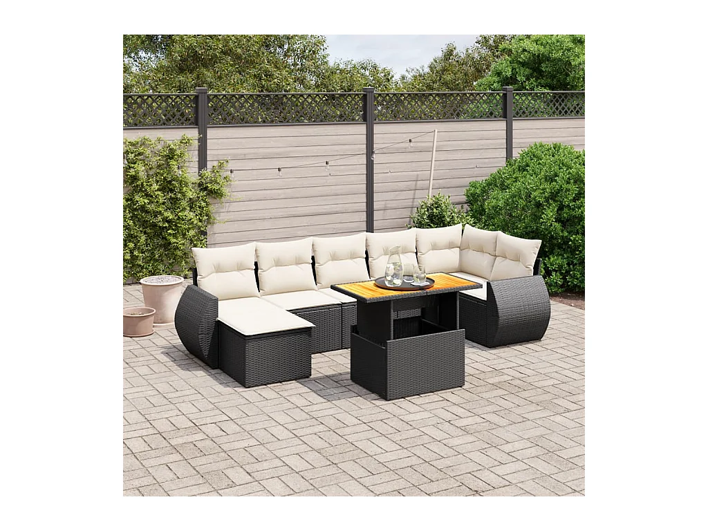 8-delige Loungeset met kussens poly rattan zwart