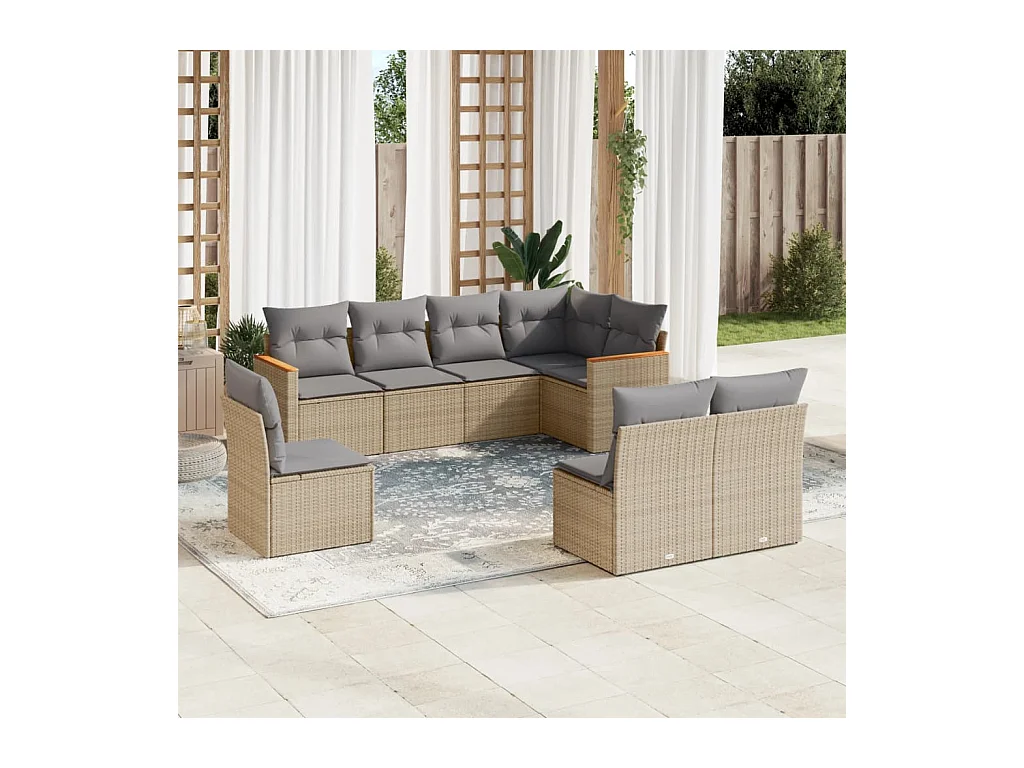 Salon de jardin avec coussins 8 pièces beige résine tressée